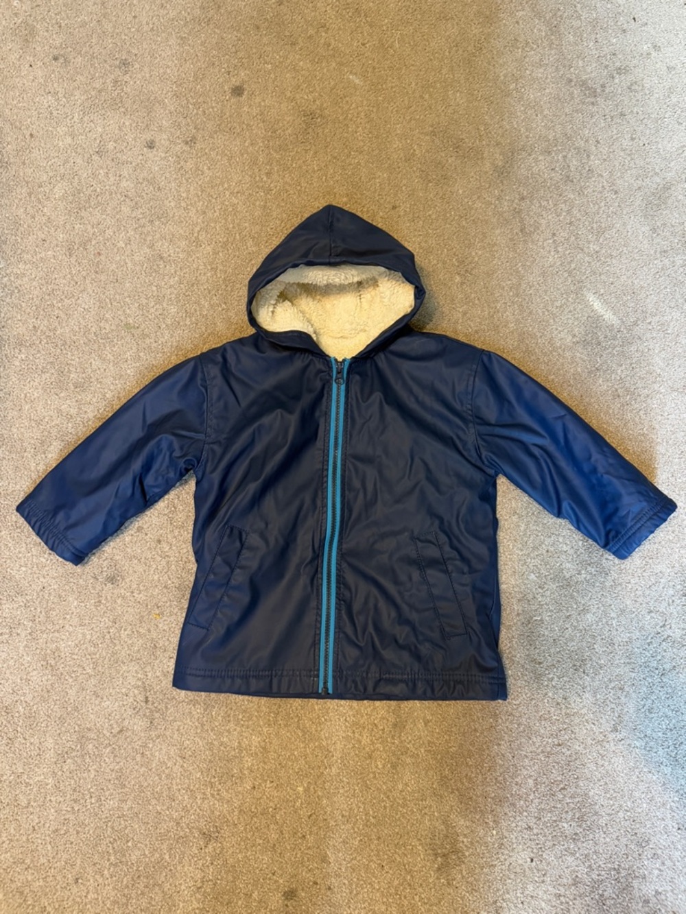 Hatley Navy Blue Sherpa Lined Button Down Rain Jacket Size 3